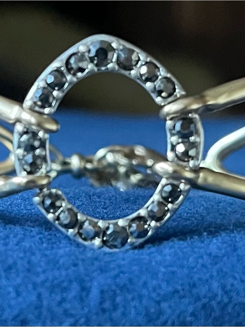 Lucky Brand Silver Circle Link Bracelet with Black Stones